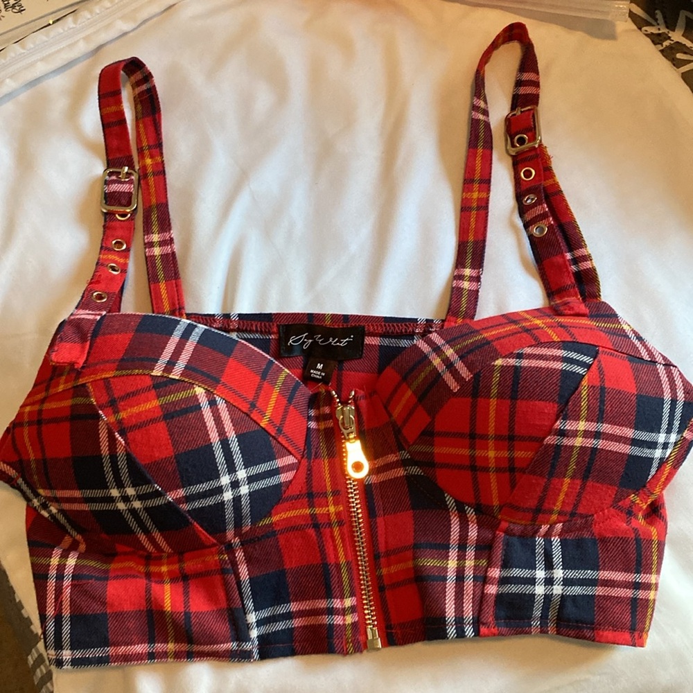 Say What? Red plaid bustier crop top, M - Picture 8 of 8